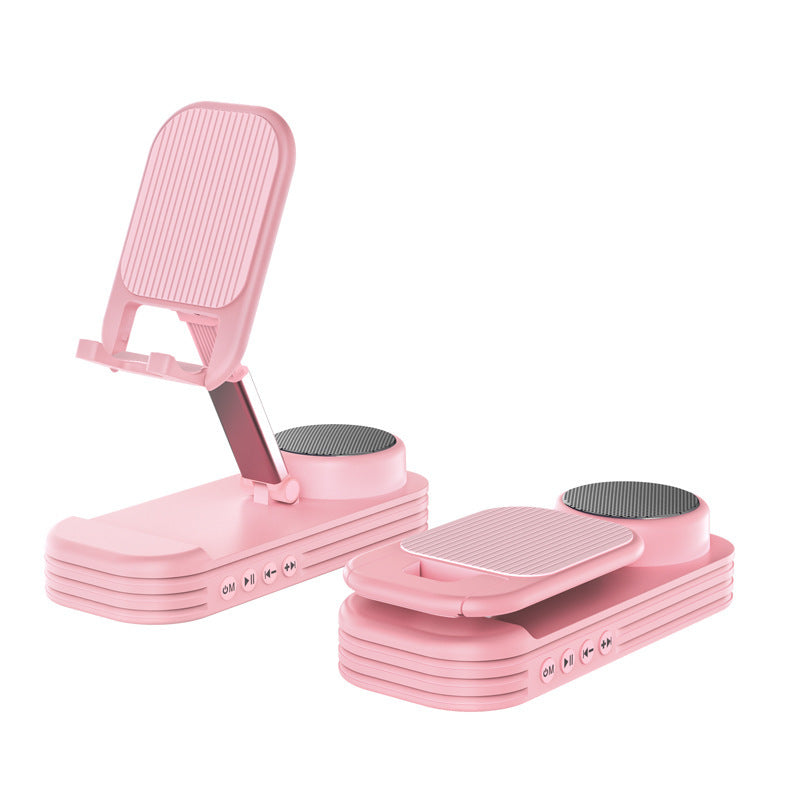 Foldable Desktop Phone Stand with Bluetooth 5.3 Speaker - Adjustable Angle &amp; Height, TF/Line-In(pink)