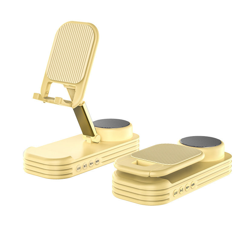 Foldable Desktop Phone Stand with Bluetooth 5.3 Speaker - Adjustable Angle &amp; Height, TF/Line-In(yellow)