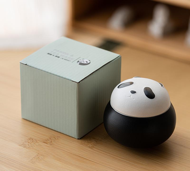 Artisanal Animal-Shaped Ceramic Tea Storage Jar with Gift Box - 140ml Capacity, Textured Finish(black)