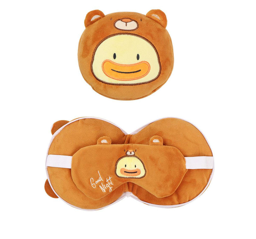 2-in-1 Convertible Eye Mask &amp; Travel Neck Pillow Set - Plush Fabric with Snap Closure(brown)