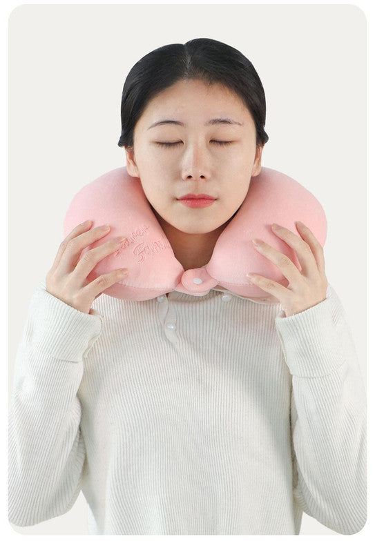 2-in-1 Convertible Eye Mask & Travel Neck Pillow Set - Plush Fabric with Snap Closure(pink)