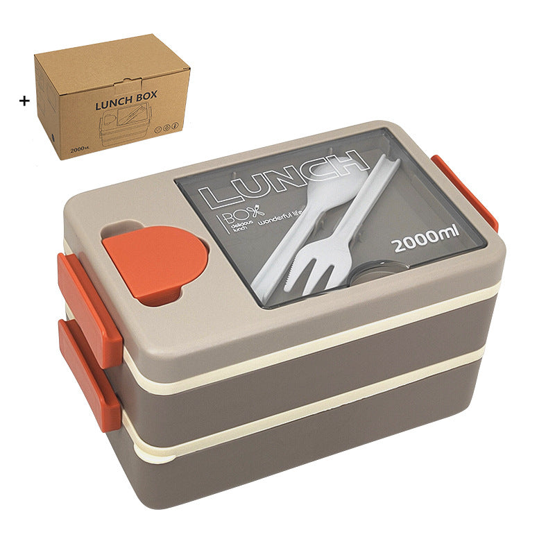 2L Double-Layer Bento Lunch Box - Leak-Proof with Utensil &amp; Sauce Container(Grey)
