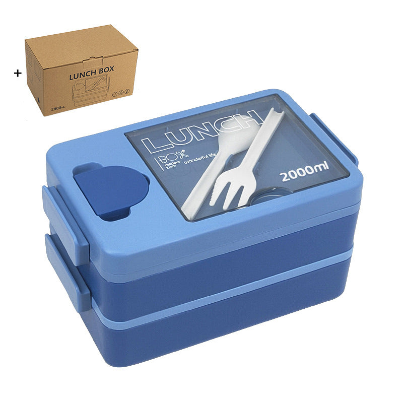 2L Double-Layer Bento Lunch Box - Leak-Proof with Utensil &amp; Sauce Container(blue)