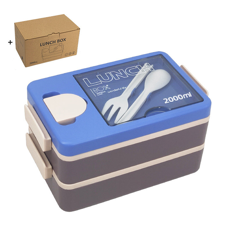 2L Double-Layer Bento Lunch Box - Leak-Proof with Utensil &amp; Sauce Container(Blue Purple)