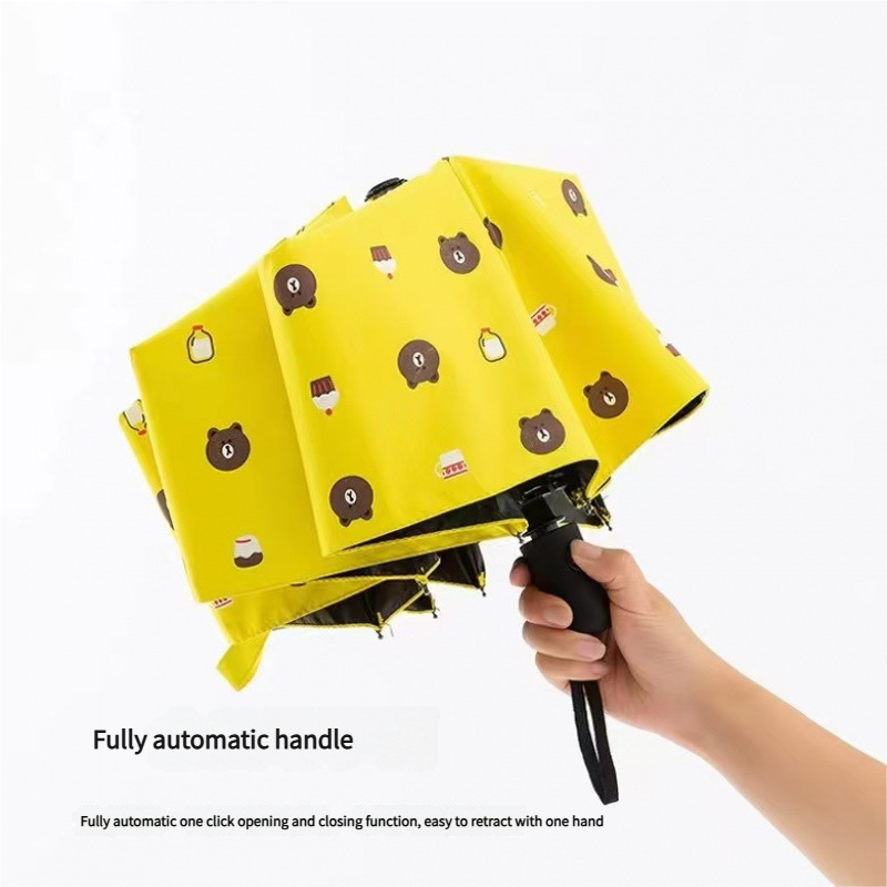 Auto Open/Close 8-Rib Sun & Rain Umbrella - 98cm UV Protection Canopy(yellow)