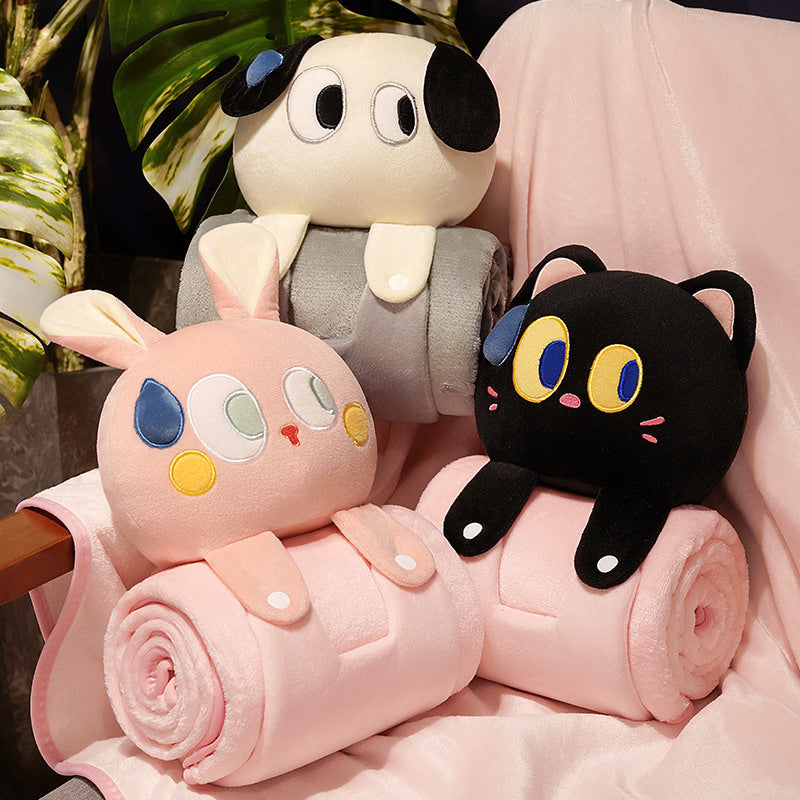 Plush 2-in-1 Pillow Blanket - Adorable Design for Cozy Comfort(White Cat)