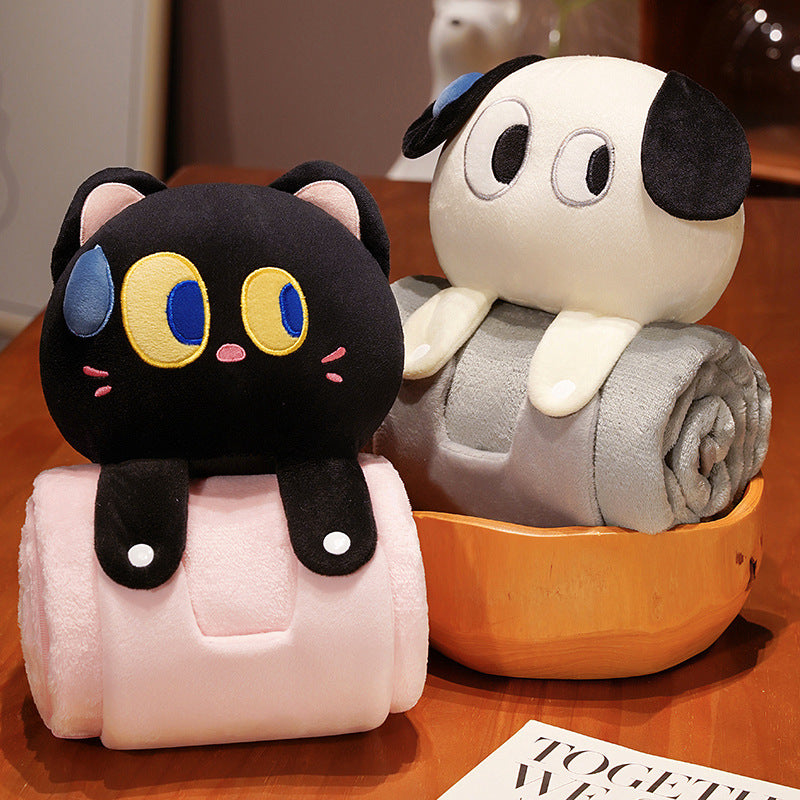 Plush 2-in-1 Pillow Blanket - Adorable Design for Cozy Comfort(White Cat)
