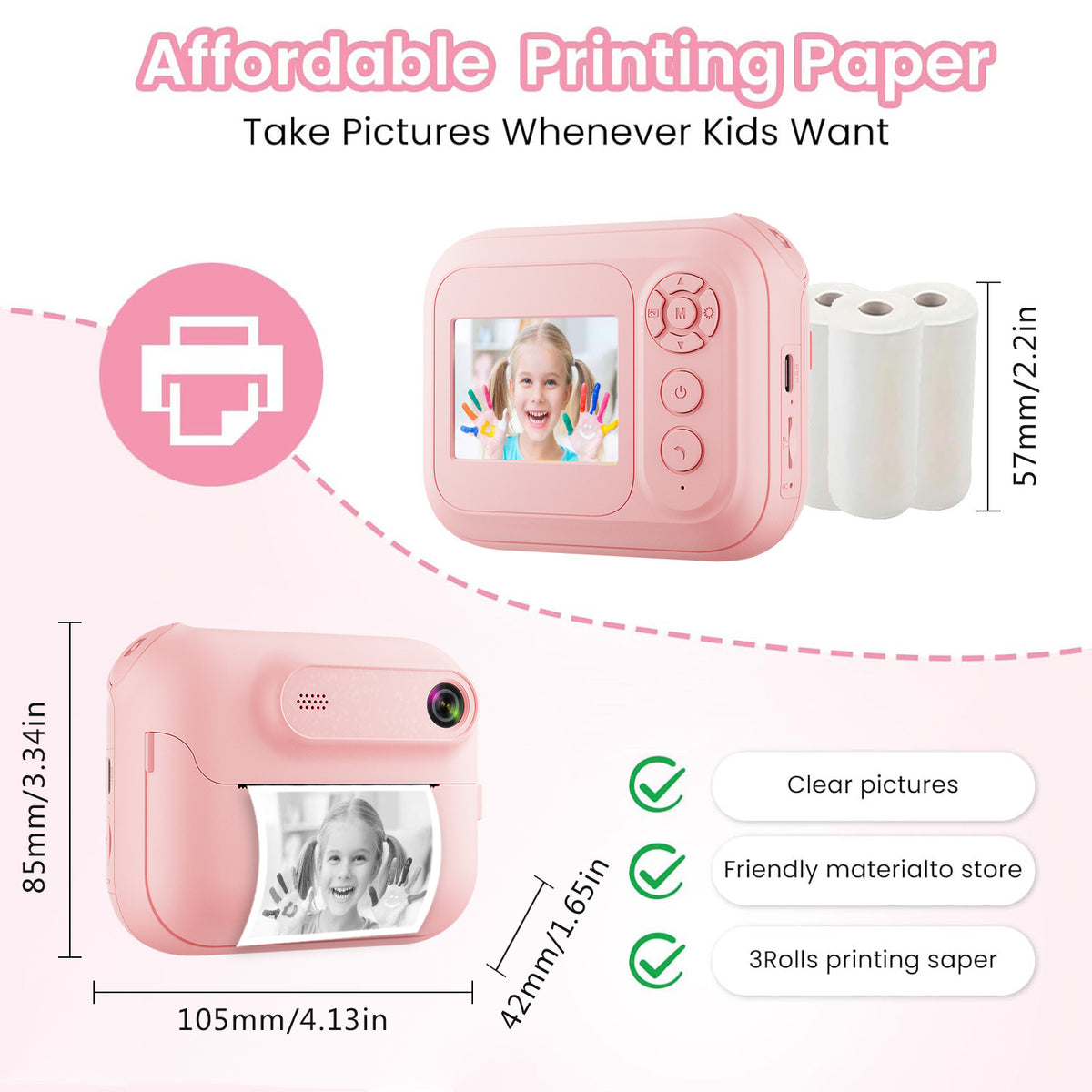 Kids Multi-Functional Camera Toy - Instant B&W Printing & Creative Stickers(purple)