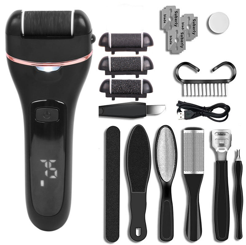 Rechargeable Electric Foot File with LCD Display - 3 Grit Heads & Waterproof Design(black)