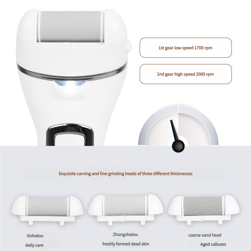Rechargeable Electric Foot File with LCD Display - 3 Grit Heads & Waterproof Design(black)
