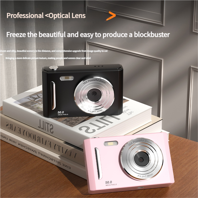 50MP HD Digital Camera with 8X Zoom & Dual Lens System(rose red)