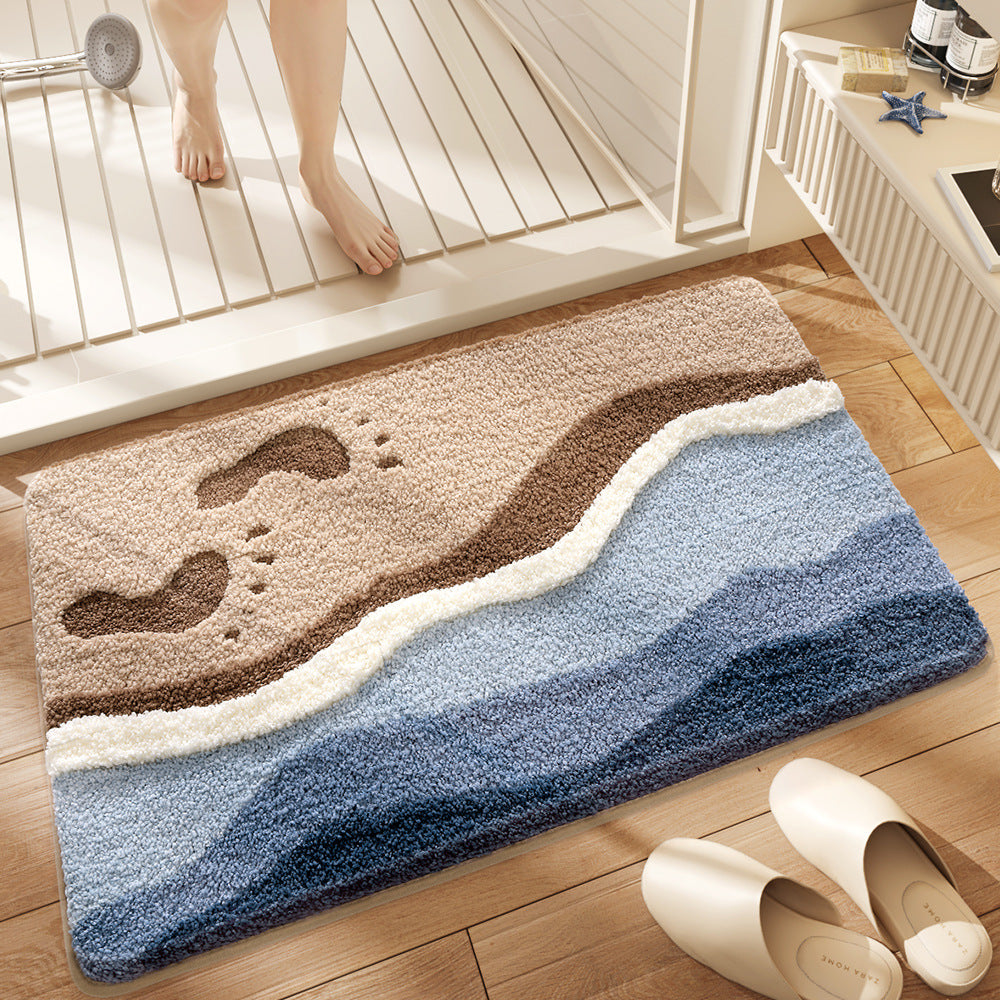 Premium Bath Mat with 8X Water Absorption &amp; Non-Slip Base(Footprints by the seaside)