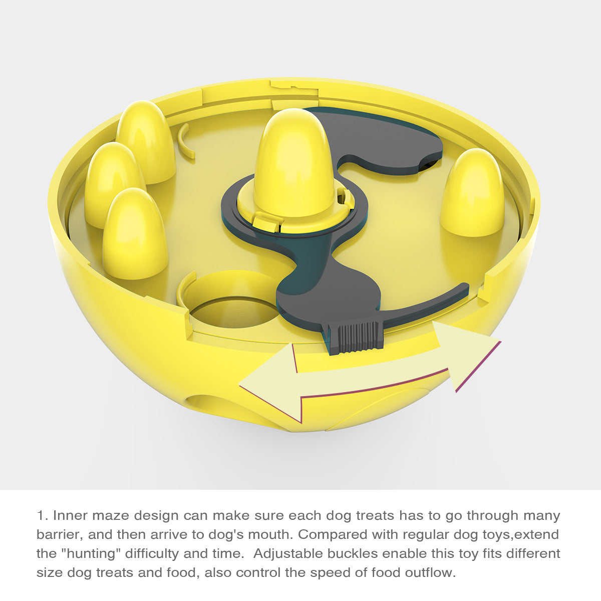 Interactive Dog Puzzle Feeder with Adjustable Food Dispensing Holes(Yellow)