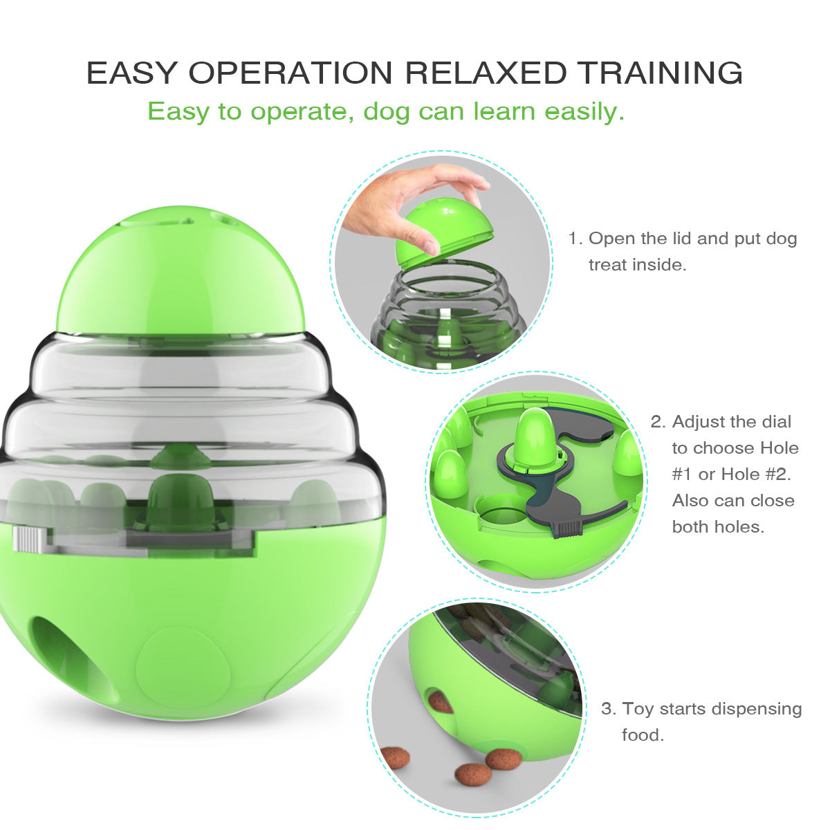 Interactive Dog Puzzle Feeder with Adjustable Food Dispensing Holes(Green)