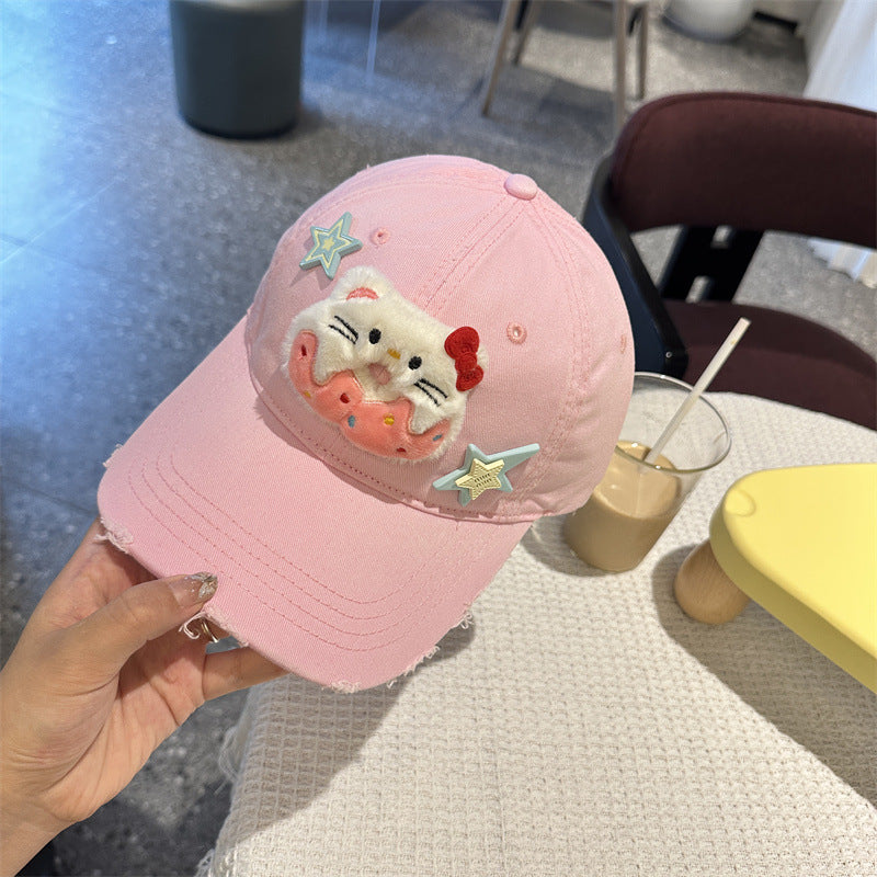 Adorable Cartoon Cat &amp; Stars Baseball Cap - 100% Cotton, Adjustable Fit, Sun Protection(pink)
