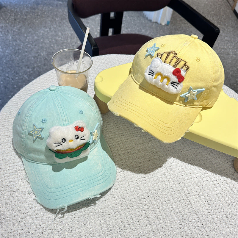 Adorable Cartoon Cat & Stars Baseball Cap - 100% Cotton, Adjustable Fit, Sun Protection(pink)