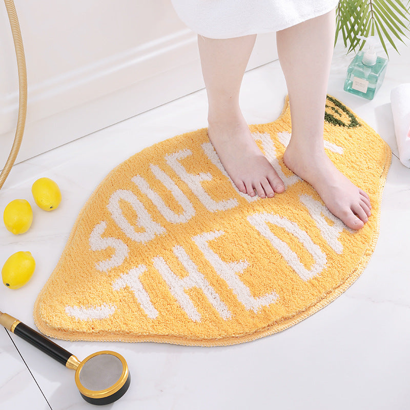 Super Absorbent Microfiber Bath Mat - Non-Slip TPR Backing, Machine Washable, Fun Fruit Designs(Yellow lemon 46*76cm)