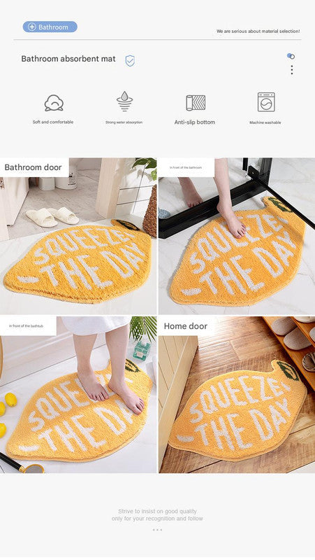 Super Absorbent Microfiber Bath Mat - Non-Slip TPR Backing, Machine Washable, Fun Fruit Designs(Yellow lemon 46*76cm)