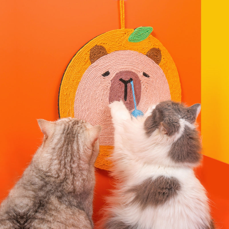 Fruit-Themed Capybara Cat Scratching Pad - Sisal Rope, EVA Non-Slip Backing, Hanging or Floor Use(pink)