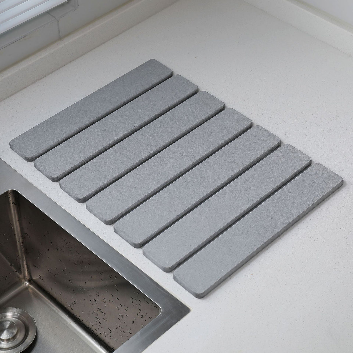 Folding Diatomaceous Earth Countertop Drain Mat - Quick Dry, Non-Slip &amp; Easy Clean Absorbent Pad(light grey)
