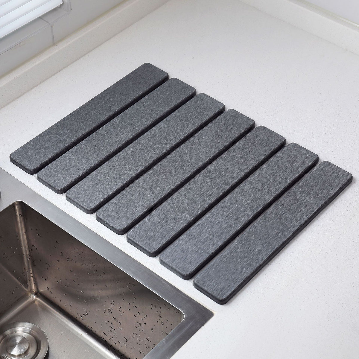 Folding Diatomaceous Earth Countertop Drain Mat - Quick Dry, Non-Slip &amp; Easy Clean Absorbent Pad(dark grey)