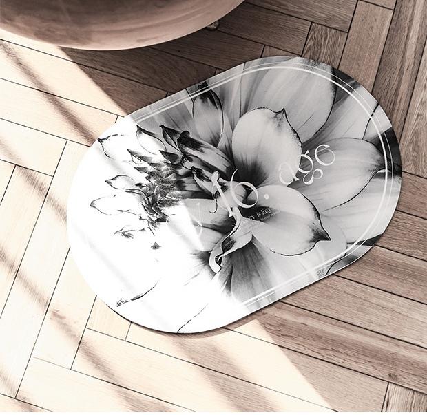 Elegant Floral Print Absorbent Floor Mat - Quick Dry, Non-Slip, Easy Clean Bathroom & Entryway Rug(Black and White)