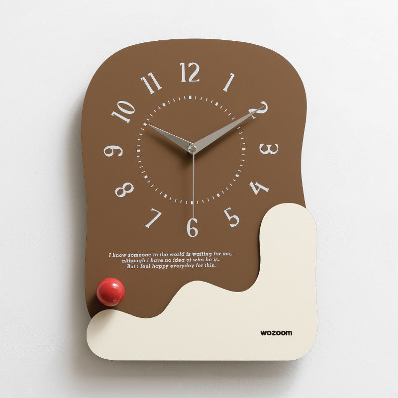 Abstract Modern Wall Clock - Silent Non-Ticking Decorative Clock with Wavy Design &amp; Ceramic Accent(Brown)