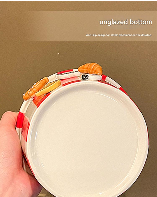 Charming Striped Ceramic Instant Noodle Bowl with 3D Accents & Happy every day!" Message(grey)"