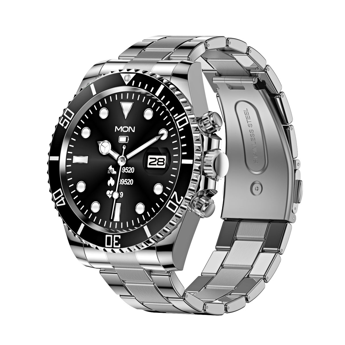 Classic Stainless Steel Smartwatch with Rotating Timer Bezel, Bluetooth Calling &amp; Luminous Display(black)