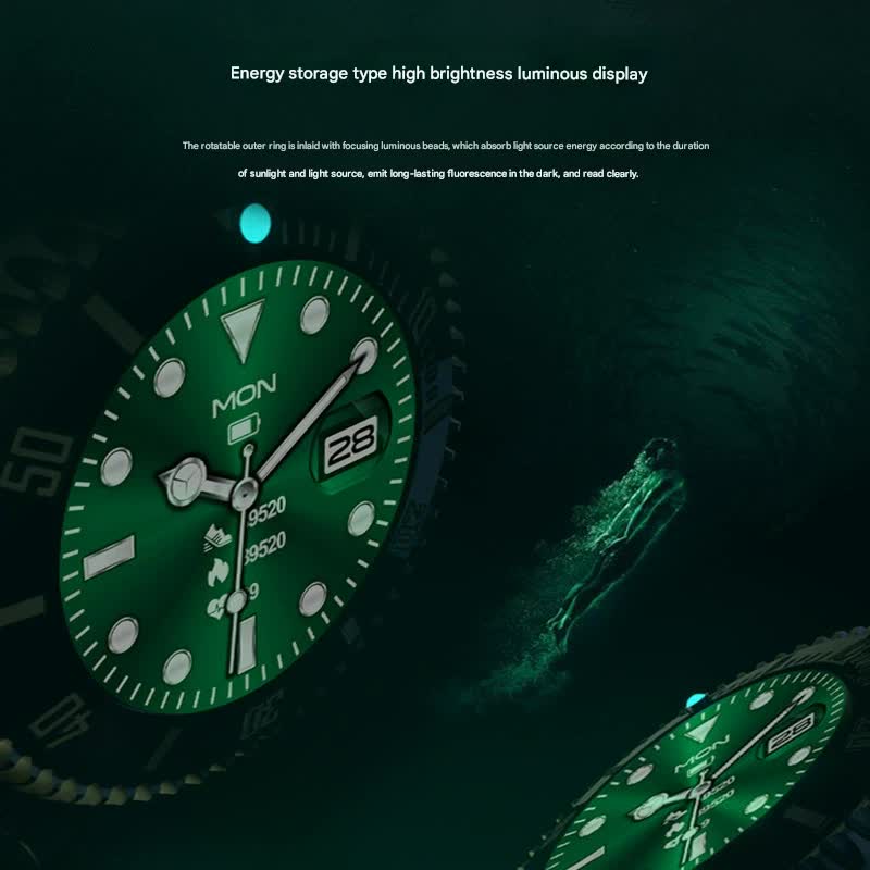 Classic Stainless Steel Smartwatch with Rotating Timer Bezel, Bluetooth Calling & Luminous Display(green)
