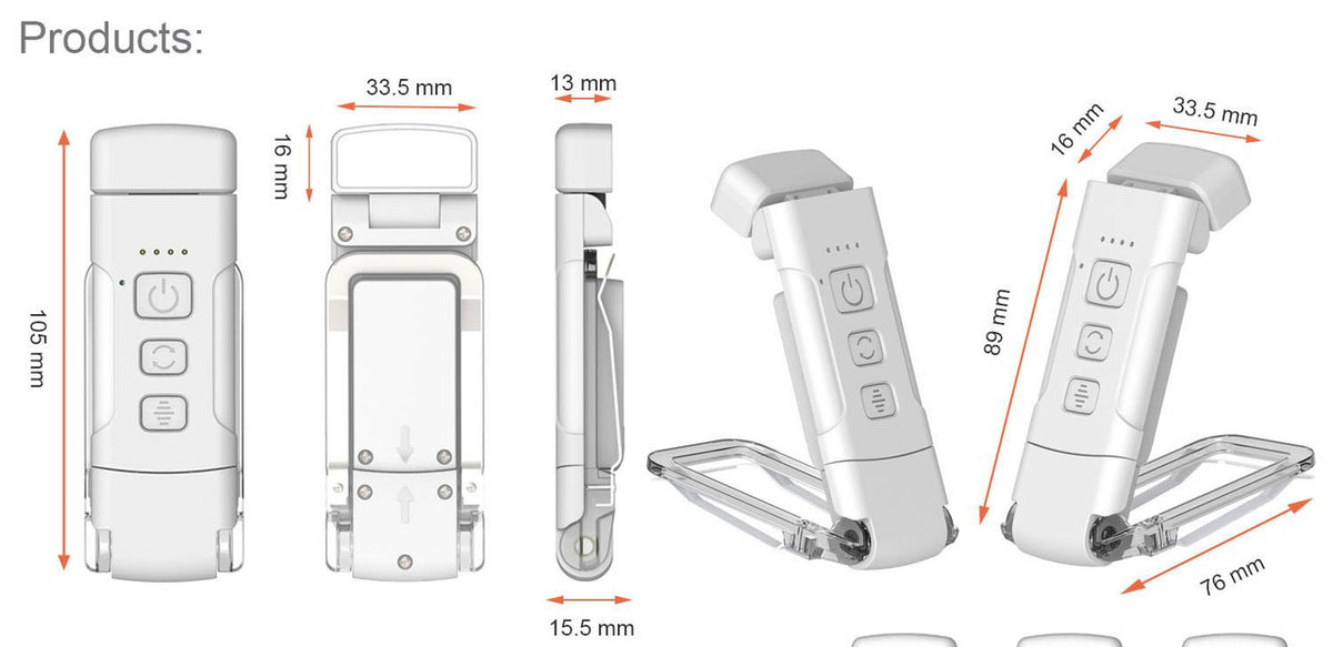 Portable Clip-On LED Reading Light - USB Rechargeable, 3 Color Modes & 5 Brightness Levels(white)