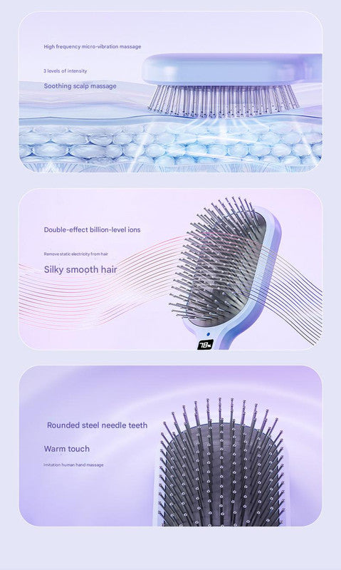 Electric Ionic Vibrating Massage Hairbrush - 3-Mode Sonic Scalp Massager & Detangler with LCD Display(Purple)