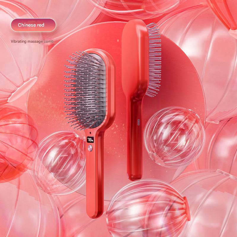 Electric Ionic Vibrating Massage Hairbrush - 3-Mode Sonic Scalp Massager &amp; Detangler with LCD Display(Red)