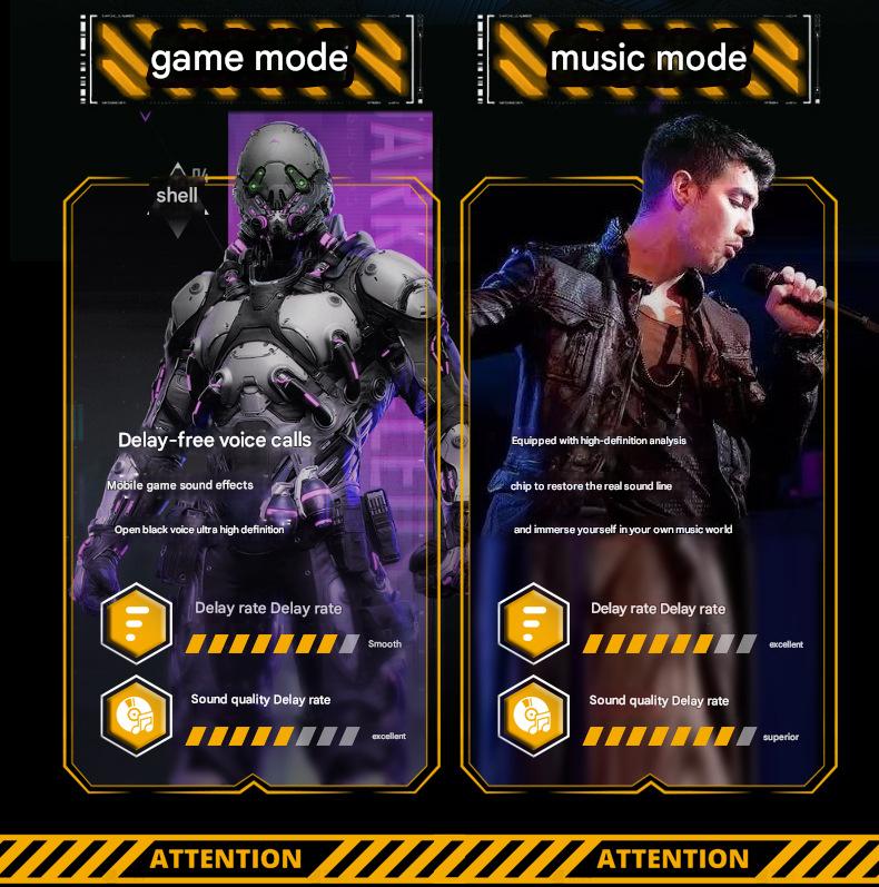 Mecha Style TWS Gaming Earbuds - Bluetooth 5.3, Low Latency, Ear-Hook Design, LED Display Case, Noise Cancelling(yellow)