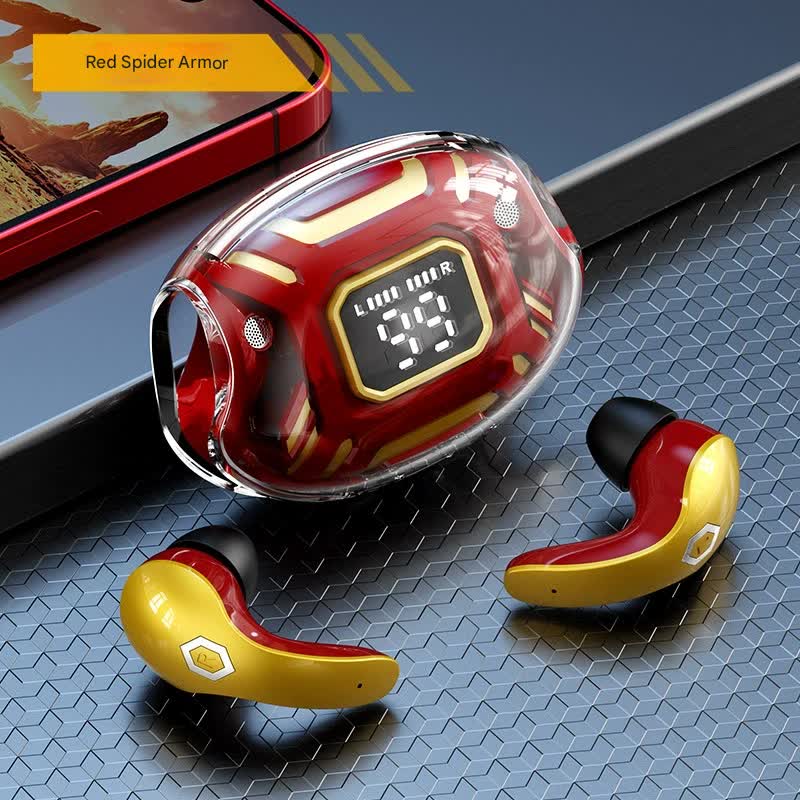 Mecha Style TWS Gaming Earbuds - Bluetooth 5.3, Low Latency, Ear-Hook Design, LED Display Case, Noise Cancelling(red)