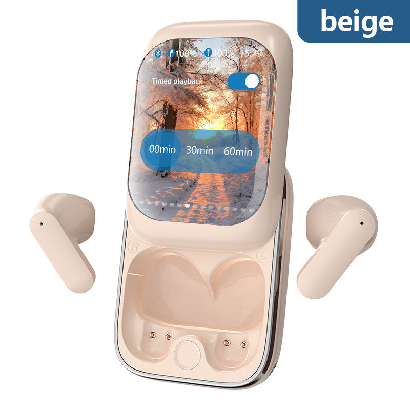 TWS Wireless Earbuds with LED Touch Screen Charging Case - Bluetooth 5.3, HIFI Sound, Standalone Music Playback &amp; Game Mode(Beige)