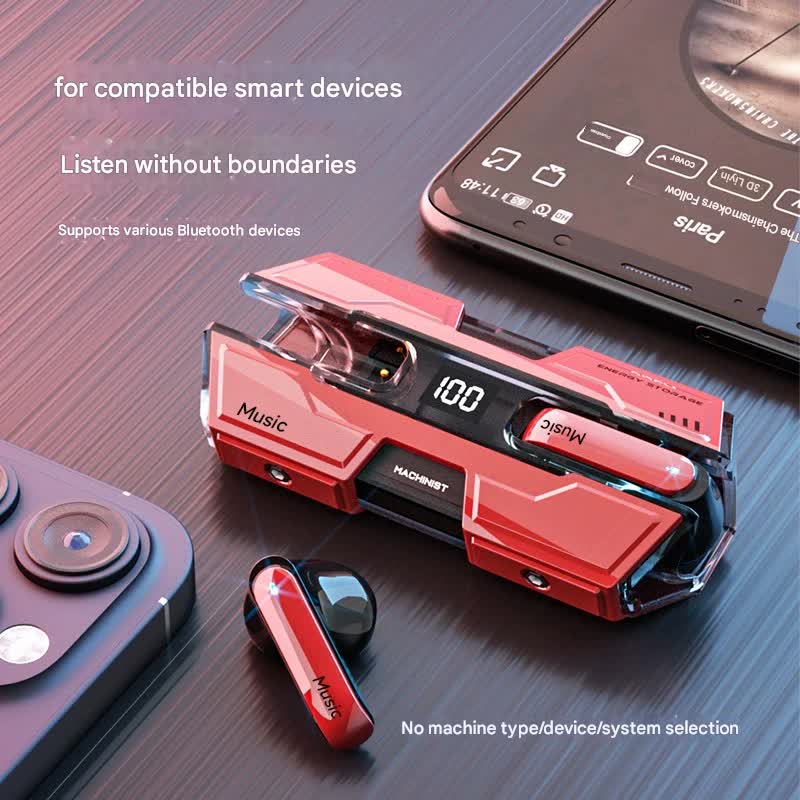 Futuristic TWS Gaming Earbuds - Bluetooth 5.3, Low Latency, HIFI Surround Sound, LED Display(green)