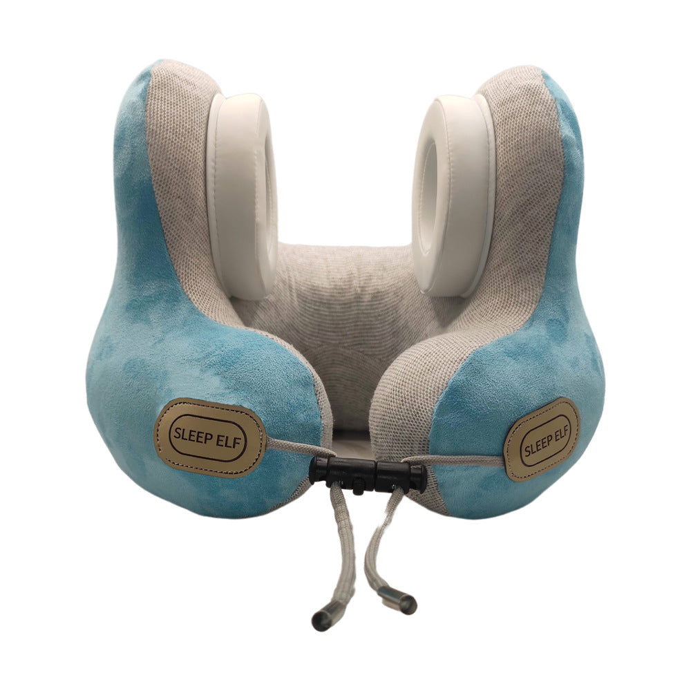 Smart Neck Pillow with Dual Noise Reduction, HIFI Bluetooth Music &amp; Graphene Heating - Sleep Elf&quot; Travel Pillow(Lake blue)&quot;