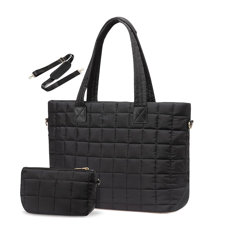 Lightweight Quilted Tote Bag for Women - Fits 15.6 Laptop Water-Resistant with Clutch & Luggage Strap(black)"