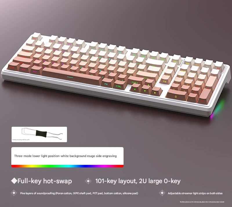 Tri-Mode RGB Mechanical Gaming Keyboard - 102-Key, Hot-Swappable, 4000mAh Battery, 5-Layer Sound Dampening(Rouge on white)