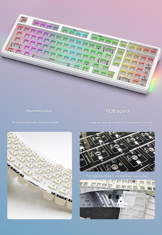 Tri-Mode RGB Mechanical Gaming Keyboard - 102-Key, Hot-Swappable, 4000mAh Battery, 5-Layer Sound Dampening(Rouge on white)