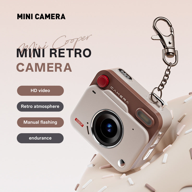 Mini Retro Keychain Camera - 48MP Photos, 1080P HD Video with Built-in Filters & Flash(Khaki Brown)