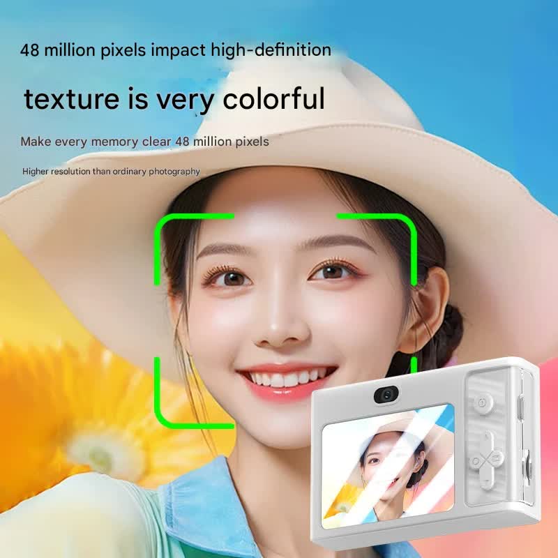 48MP Digital Camera for Kids & Beginners - 1080P Vlogging, 8x Zoom, Filters & Games(White)