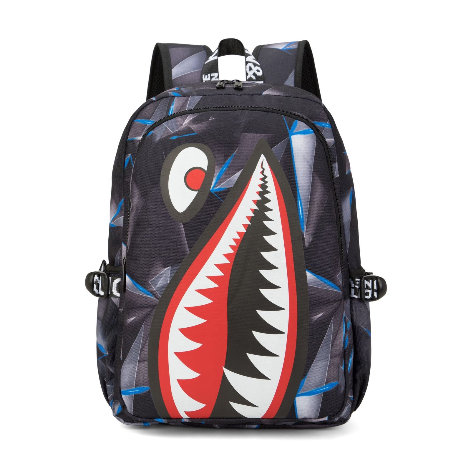 Trendsetter Shark Mouth Print Backpack - Lightweight & Breathable School Bag(Laser Blue)