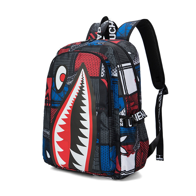 Trendsetter Shark Mouth Print Backpack - Lightweight &amp; Breathable School Bag(Red spider)