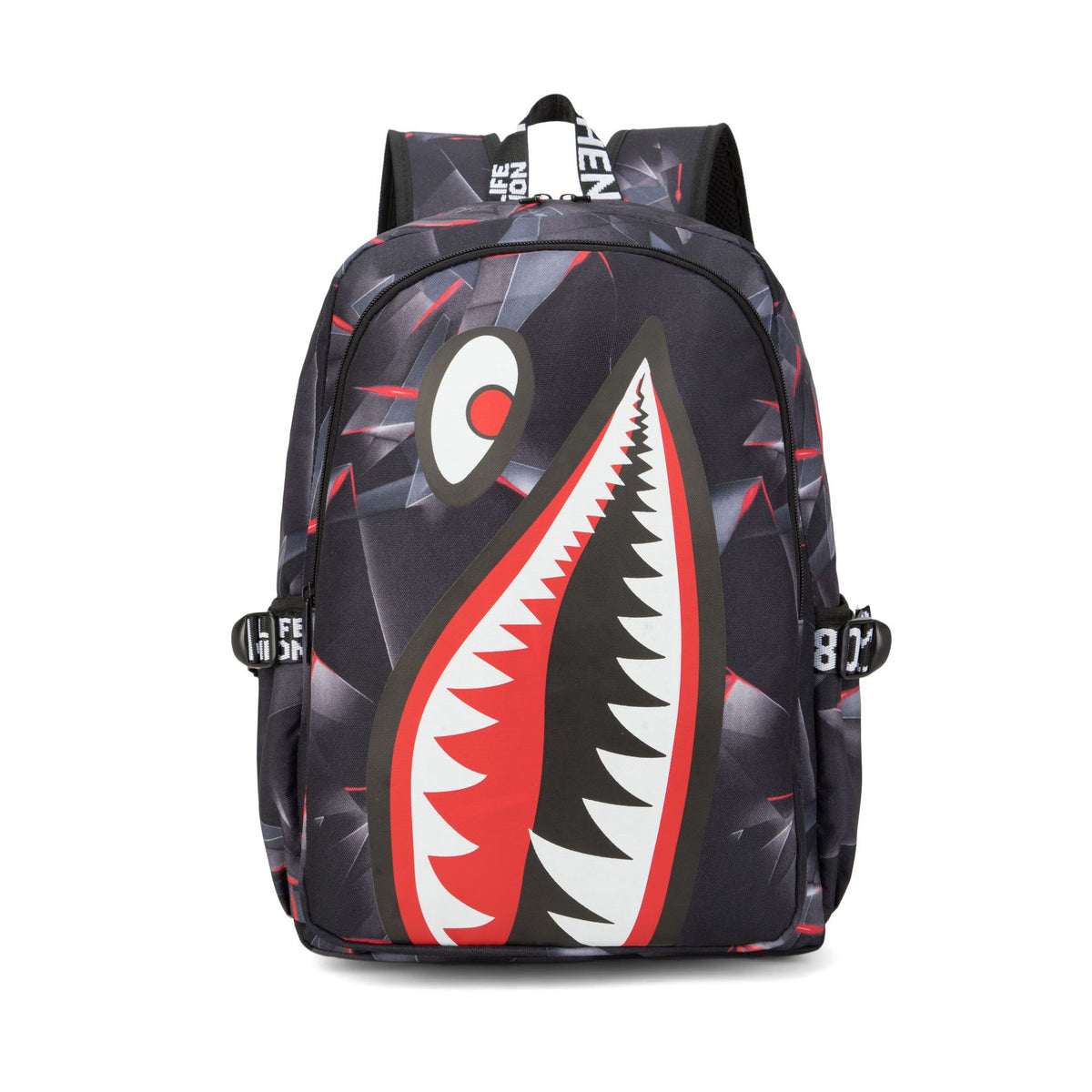 Trendsetter Shark Mouth Print Backpack - Lightweight &amp; Breathable School Bag(Laser red)