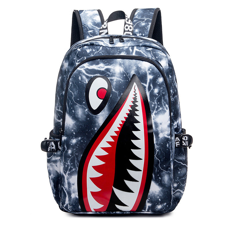 Trendsetter Shark Mouth Print Backpack - Lightweight &amp; Breathable School Bag(Blue lightning)