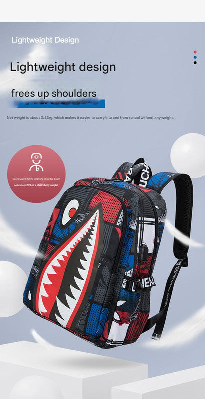Trendsetter Shark Mouth Print Backpack - Lightweight & Breathable School Bag(Blue lightning)