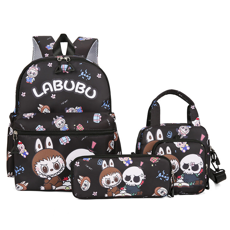 Kids Cartoon Character 3-Piece Backpack Set - Lightweight School Bag with Lunch Bag &amp; Pencil Case(black)