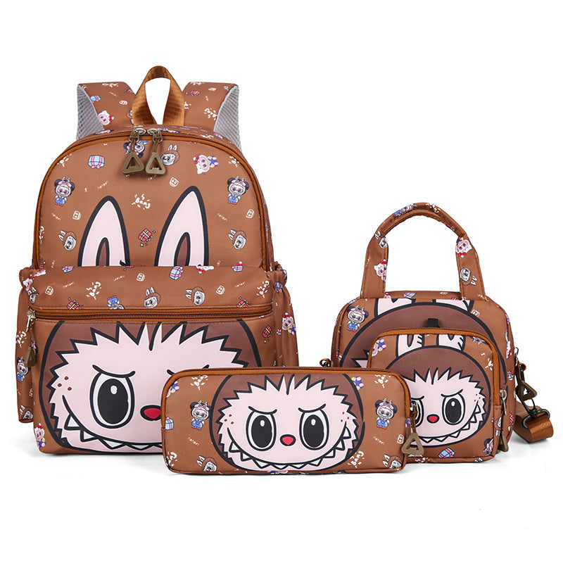 Kids Cartoon Character 3-Piece Backpack Set - Lightweight School Bag with Lunch Bag & Pencil Case(Light brown)